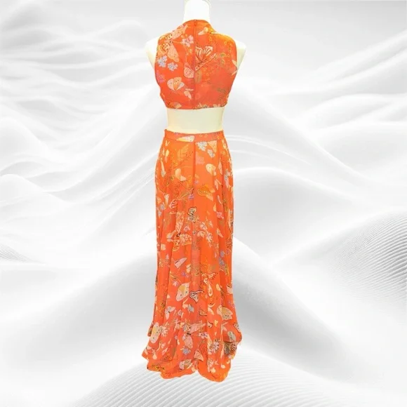 My Beachy Side Butterfly Begonia Cut Out Maxi Dress Romantic Small Orange - Picture 5 of 11